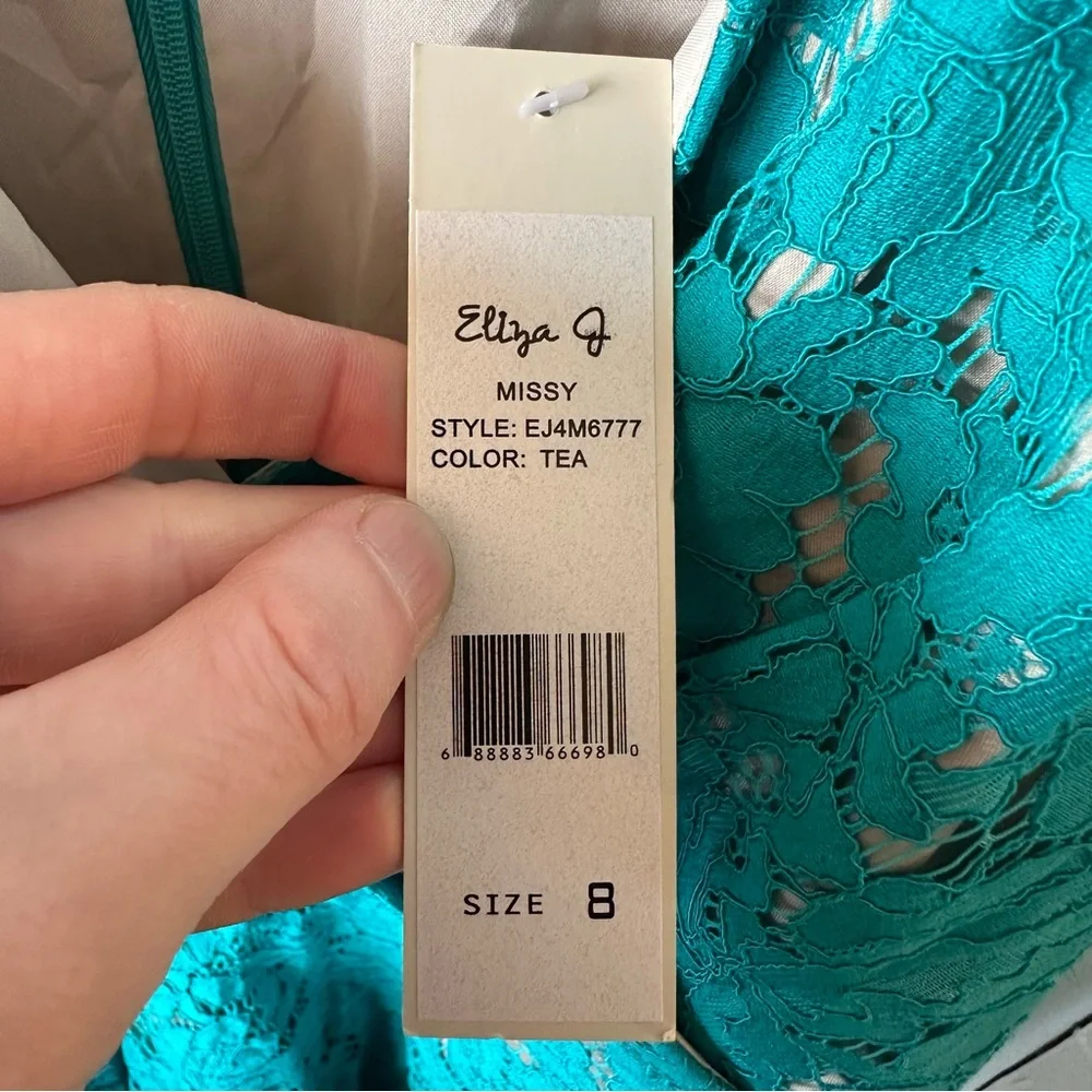 NWT Eliza J Missy Teal Turquoise Lace Flare Midi Dress Size 8 - Picture 5 of 6